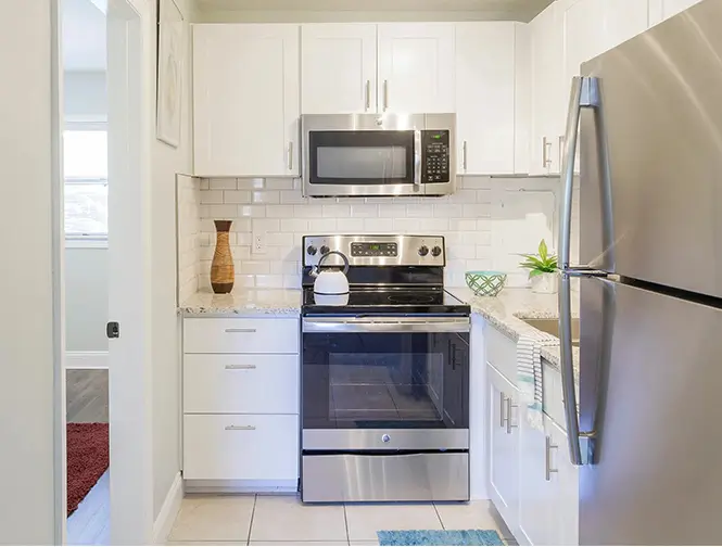 View of kitchen showing stove