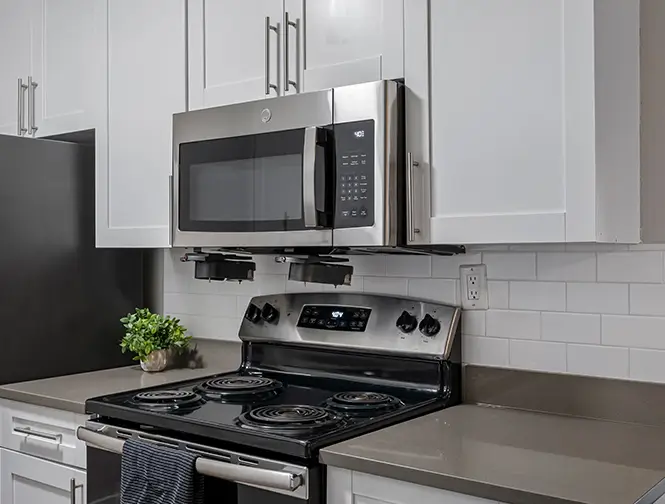 closer view of kitchen showing stove